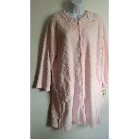 Miss Elaine Pink Soft Fleece Robe M Calf Length